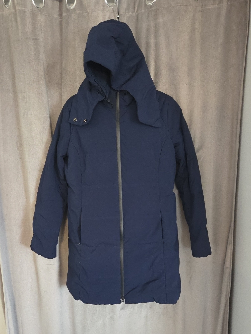 Women's Hooded XL Orobos Navy Long Puffer Coat